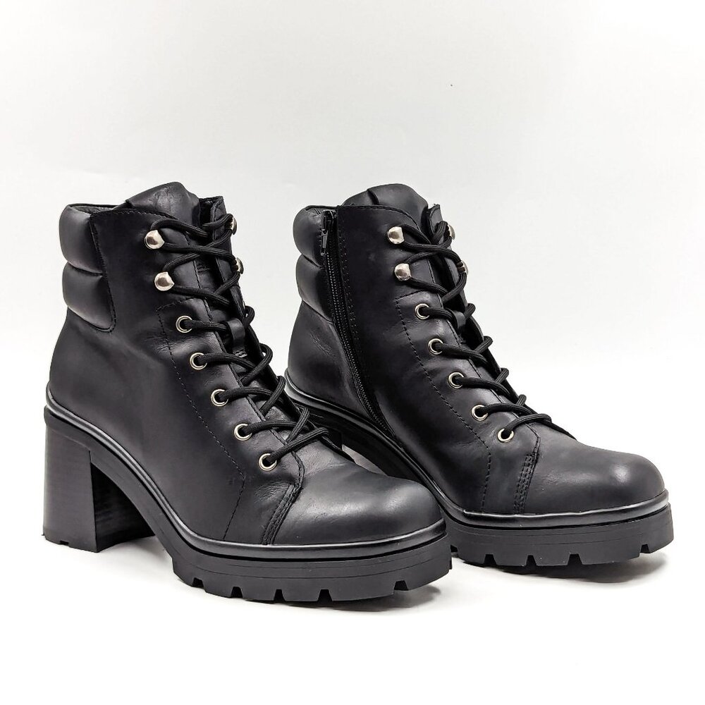 Jeffrey Campbell  Hikes Black Leather Festival Platform Combat Boots size 9.5